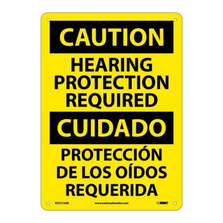 National Marker Co Bilingual Aluminum Sign - Caution Hearing Protection Required ESC513AB